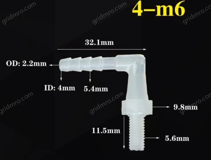 4-M6-M thread right angle elbow