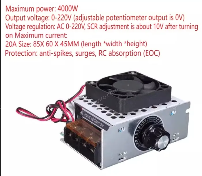 220V high-power thyristor electronic voltage regulator Max power: 4000w With enclosure and fan